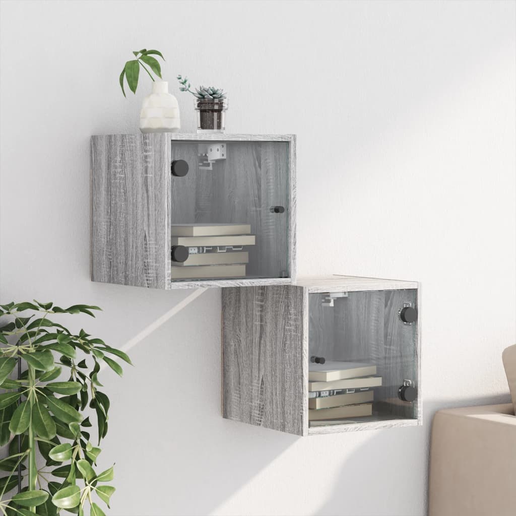 vidaXL Yöpöydät lasiovilla 2 kpl harmaa Sonoma 35x37x35 cm