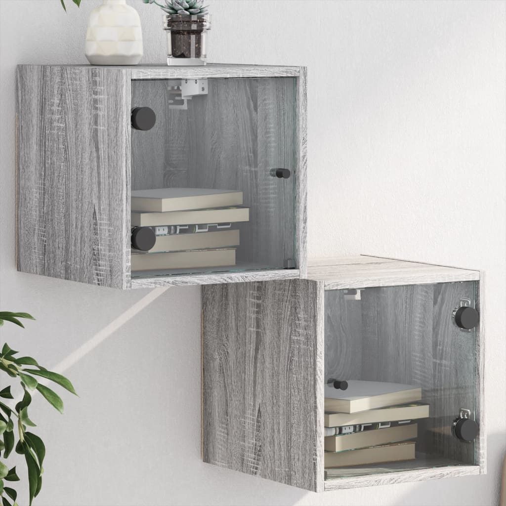 vidaXL Yöpöydät lasiovilla 2 kpl harmaa Sonoma 35x37x35 cm