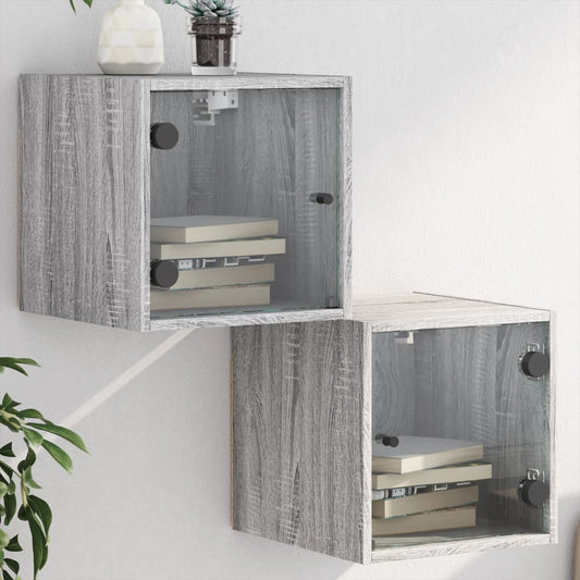 vidaXL Yöpöydät lasiovilla 2 kpl harmaa Sonoma 35x37x35 cm