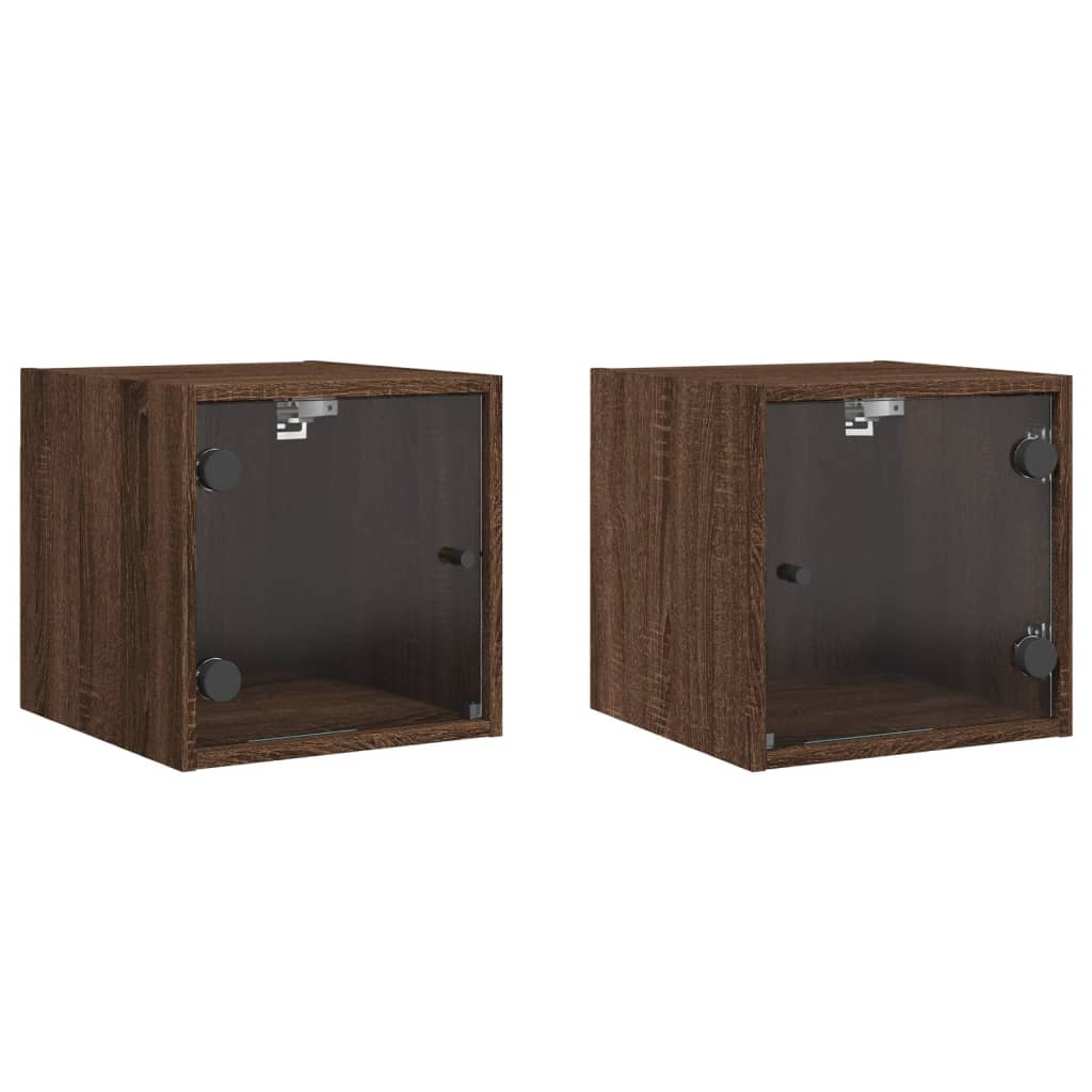 vidaXL Yöpöydät lasiovilla 2 kpl ruskea tammi 35x37x35 cm