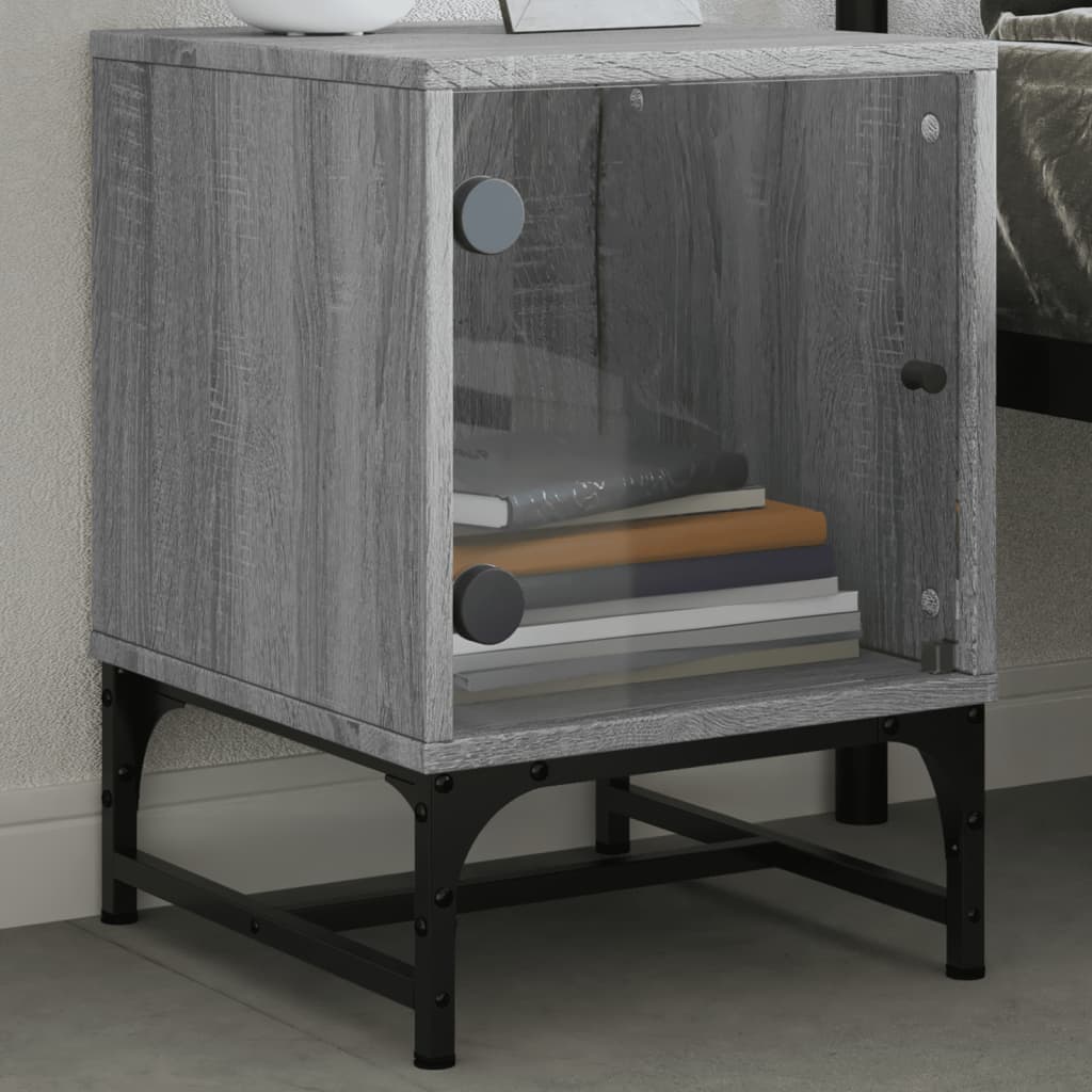 vidaXL Yöpöydät lasiovilla 2 kpl harmaa Sonoma 35x37x50 cm