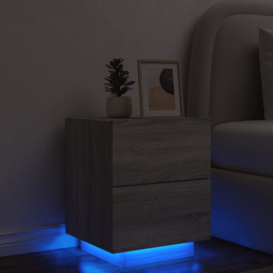 vidaXL Yöpöytä LED-valoilla harmaa Sonoma tekninen puu