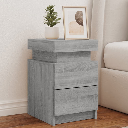 vidaXL Yöpöytä LED-valoilla harmaa Sonoma 35x39x55 cm