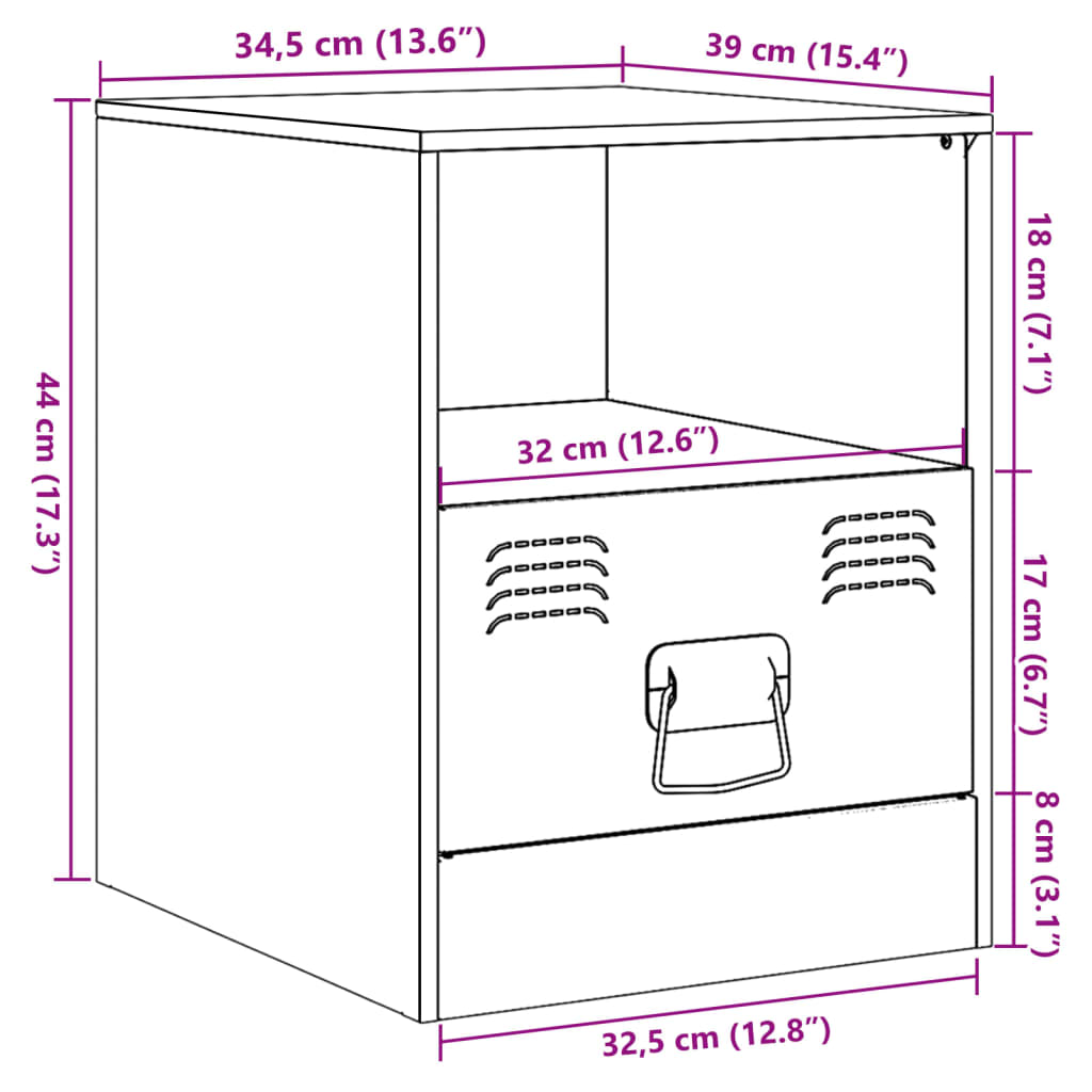 vidaXL Yöpöydät 2 kpl musta 34,5x39x44 cm teräs