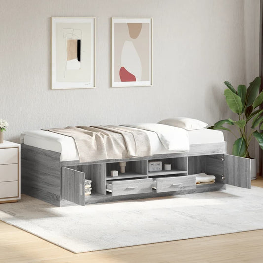 vidaXL Vuodesohva laatikoilla ei patjaa harmaa Sonoma 100x200 cm
