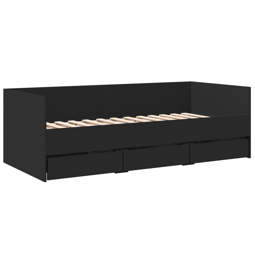vidaXL Vuodesohva laatikoilla ei patjaa musta 75x190 cm