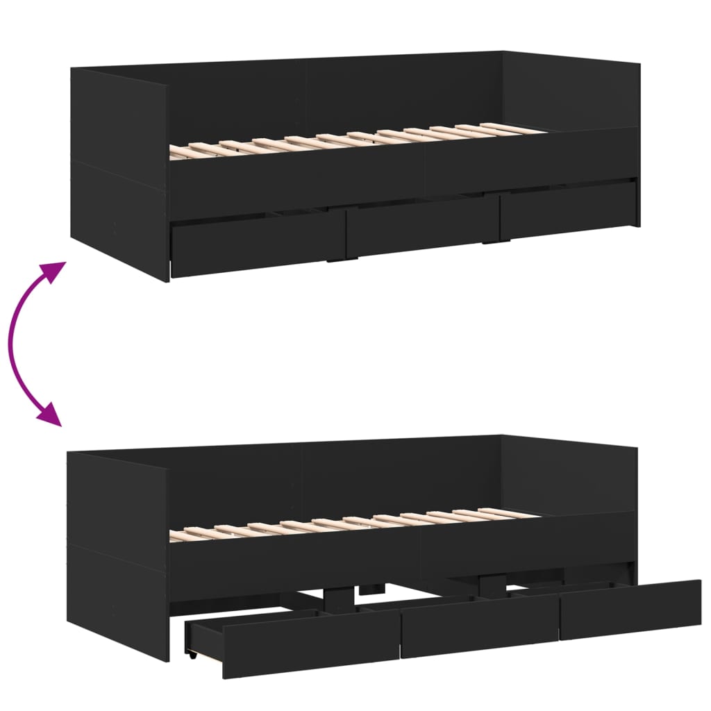 vidaXL Vuodesohva laatikoilla ei patjaa musta 75x190 cm