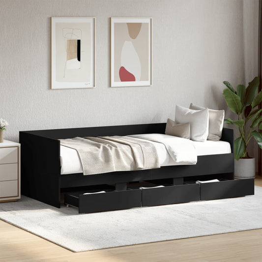 vidaXL Vuodesohva laatikoilla ei patjaa musta 75x190 cm