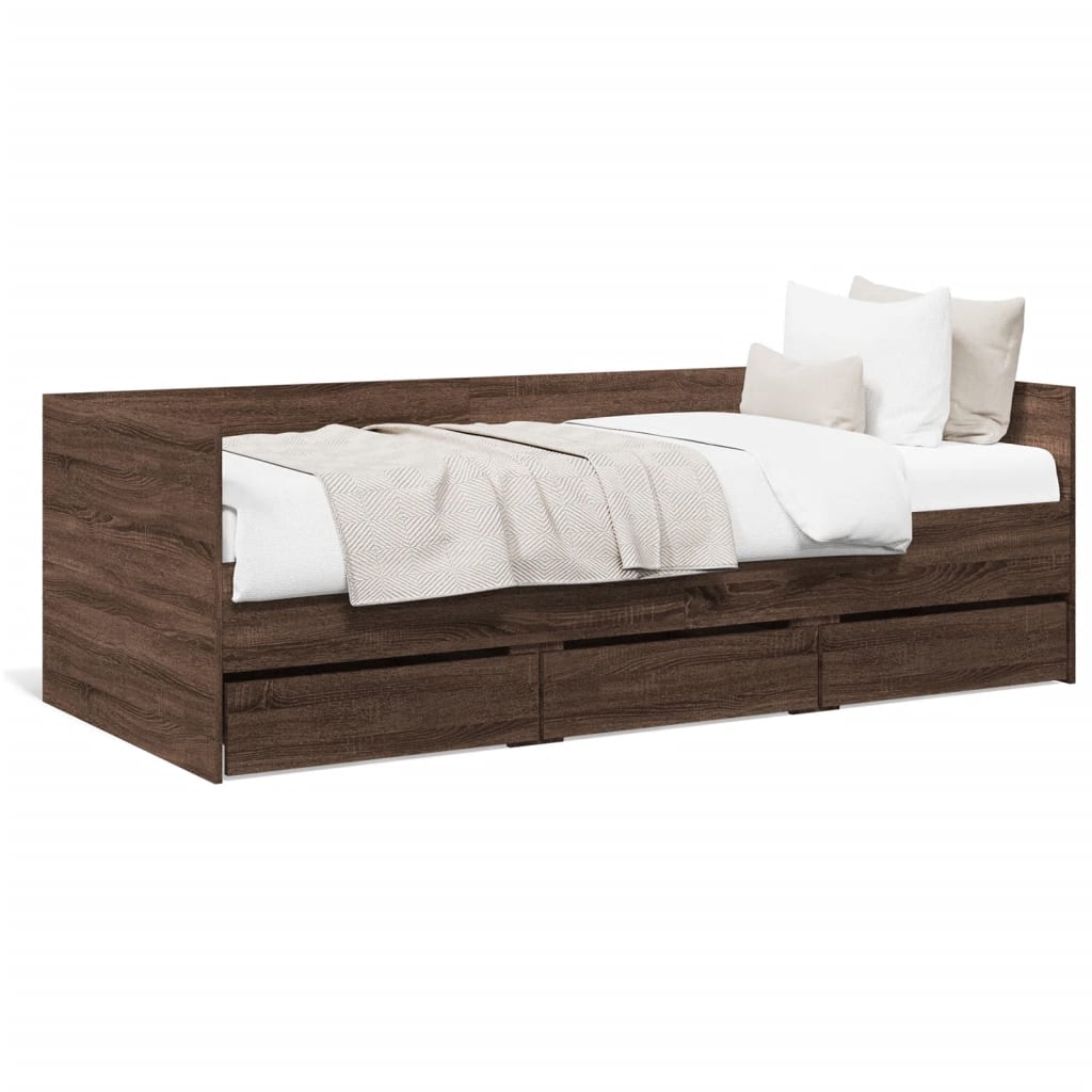 vidaXL Vuodesohva laatikoilla ei patjaa ruskea tammi 75x190 cm