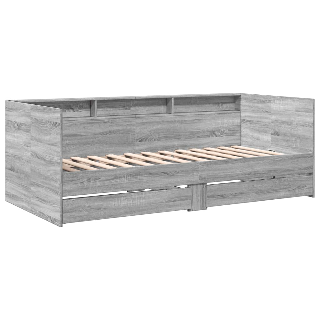 vidaXL Vuodesohva laatikoilla ei patjaa harmaa Sonoma 100x200 cm