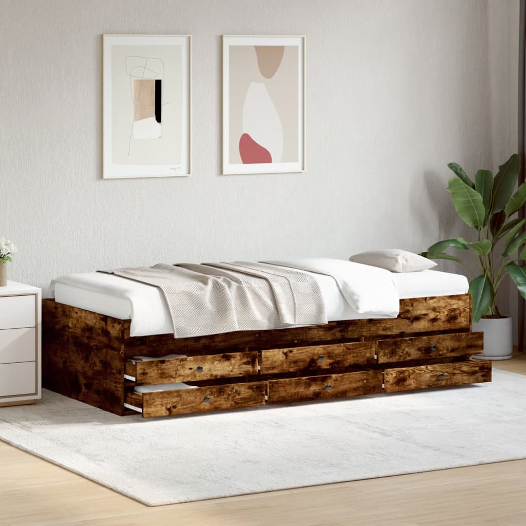 vidaXL Vuodesohva laatikoilla ei patjaa savutammi 100x200 cm