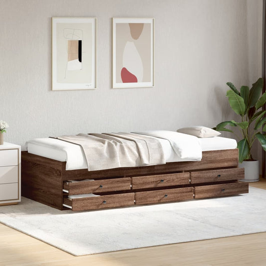 vidaXL Vuodesohva laatikoilla ei patjaa ruskea tammi 100x200 cm