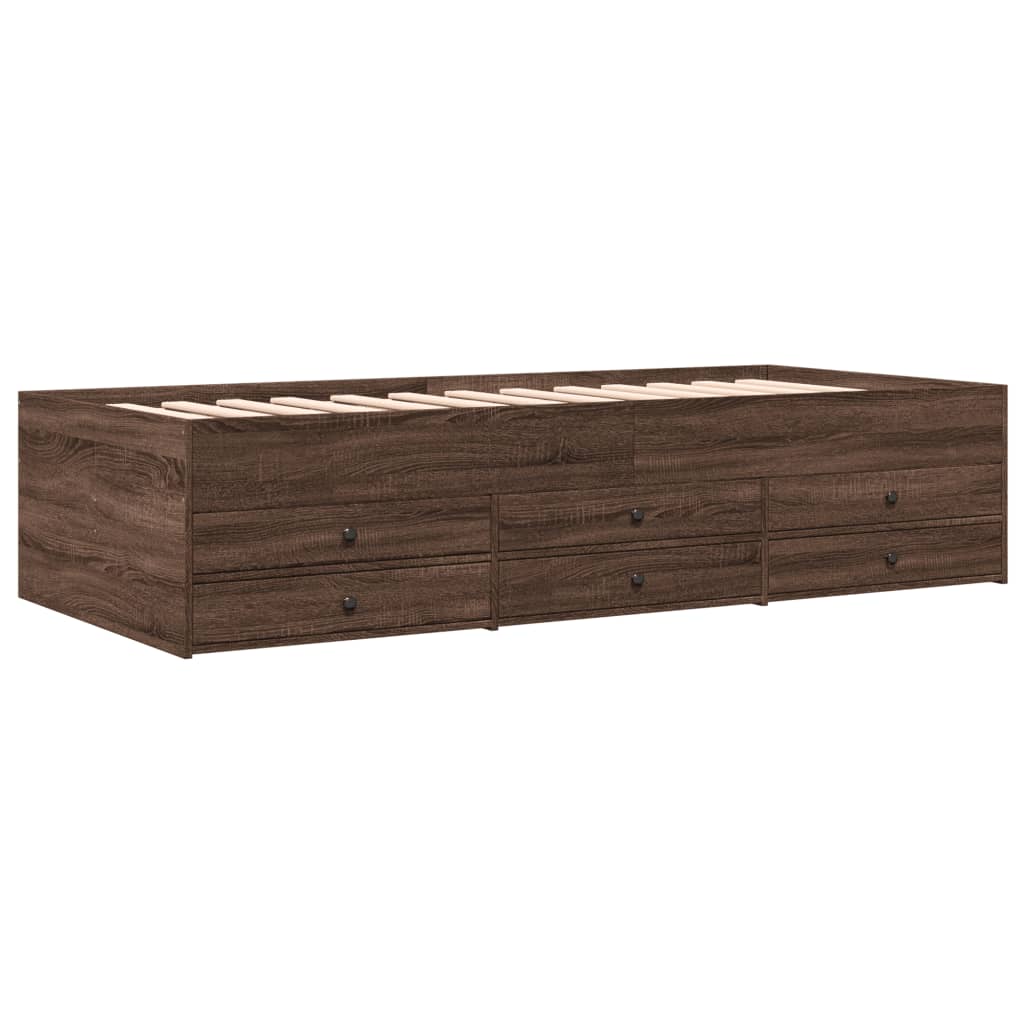 vidaXL Vuodesohva laatikoilla ei patjaa ruskea tammi 90x190 cm