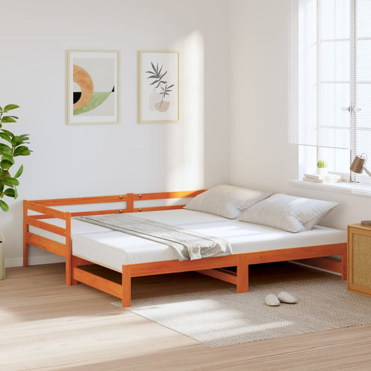 vidaXL Vuodesohva rullilla vahanruskea 90x200 cm täysi mänty