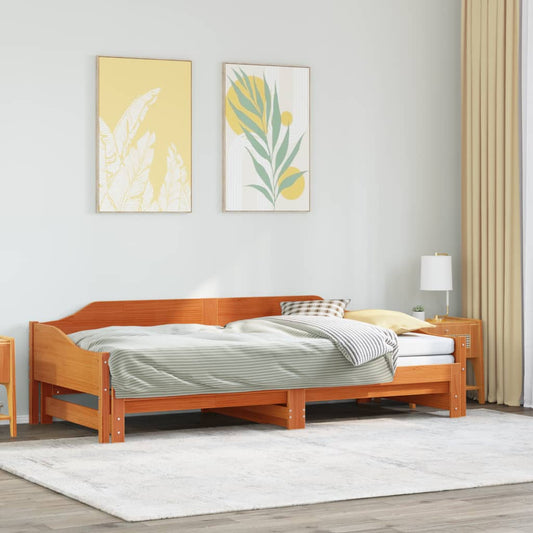 vidaXL Vuodesohva rullilla vahanruskea 90x200 cm täysi mänty