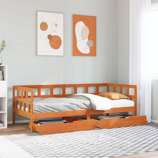 vidaXL Vuodesohva laatikoilla ei patjaa vahanruskea 90x190 cm täysi
