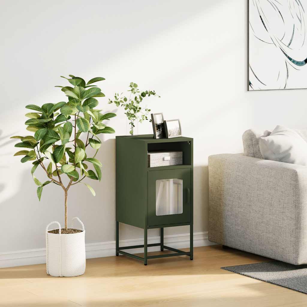 vidaXL yöpöytäkaappi oliivinvihreä 36x39x78 cm kylmävalssattua terästä