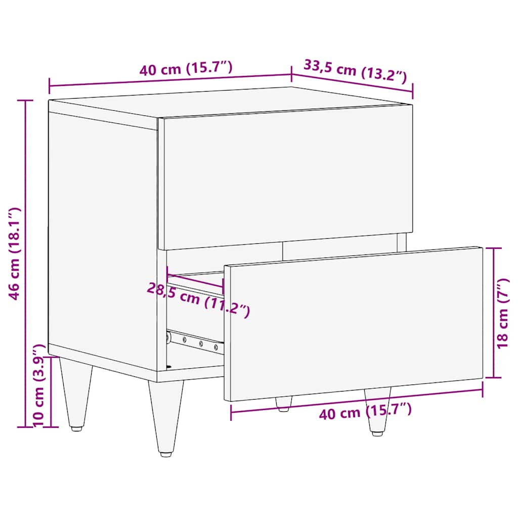 vidaXL yöpöytäkaapit 2 kpl 40x33,5x46 cm massiivipuu mango