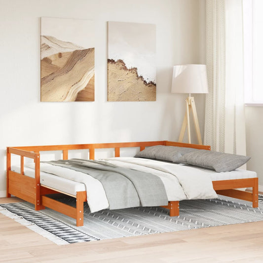 vidaXL Vuodesohva rullilla ja patjoilla ruskea 90x200 cm täysi mänty