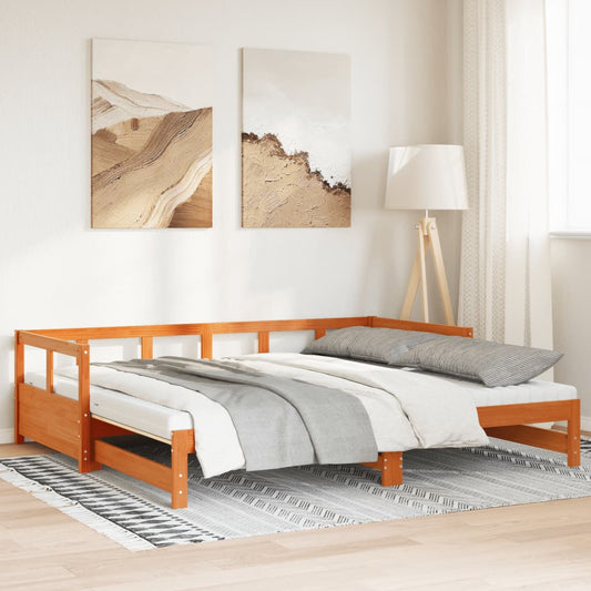 vidaXL Vuodesohva rullilla ja patjoilla ruskea 90x190 cm täysi mänty