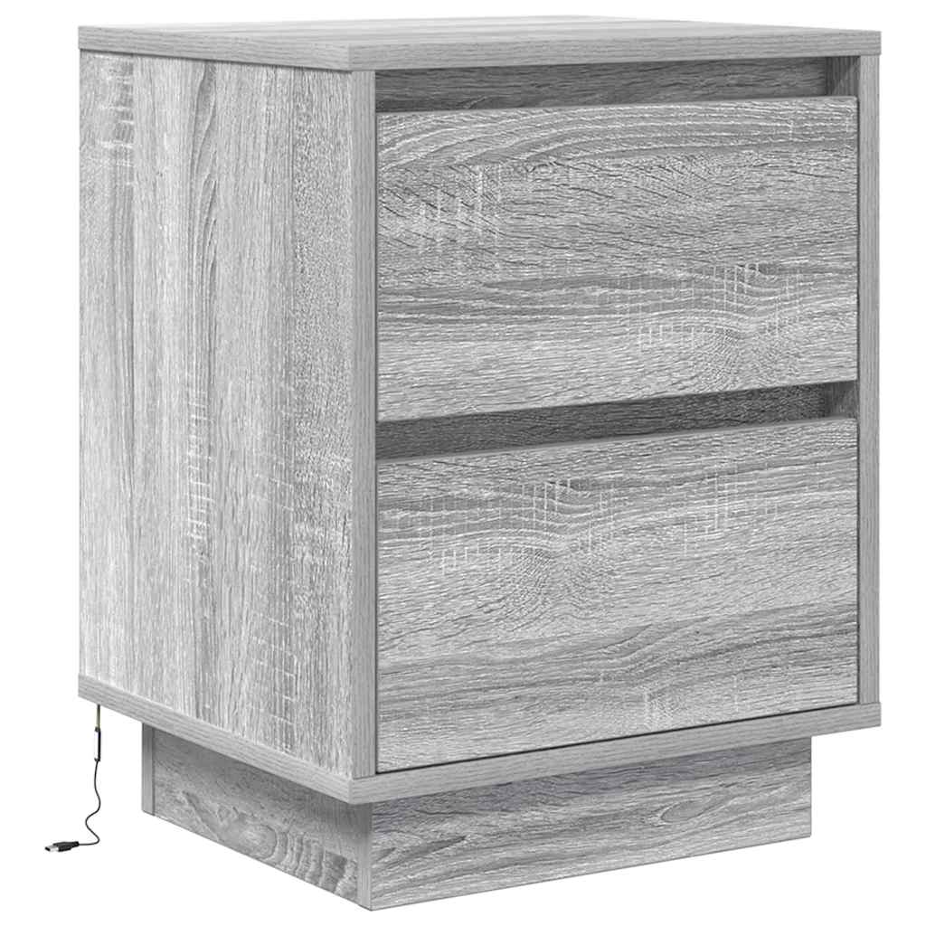 vidaXL yöpöytäkaappi LED-valoilla Harmaa Sonoma 38x34x50 cm