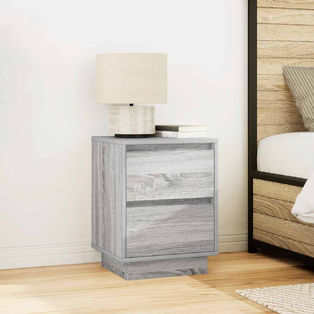 vidaXL yöpöytäkaappi LED-valoilla Harmaa Sonoma 38x34x50 cm