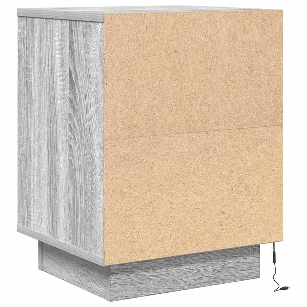 vidaXL yöpöytäkaappi LED-valoilla Harmaa Sonoma 38x34x50 cm