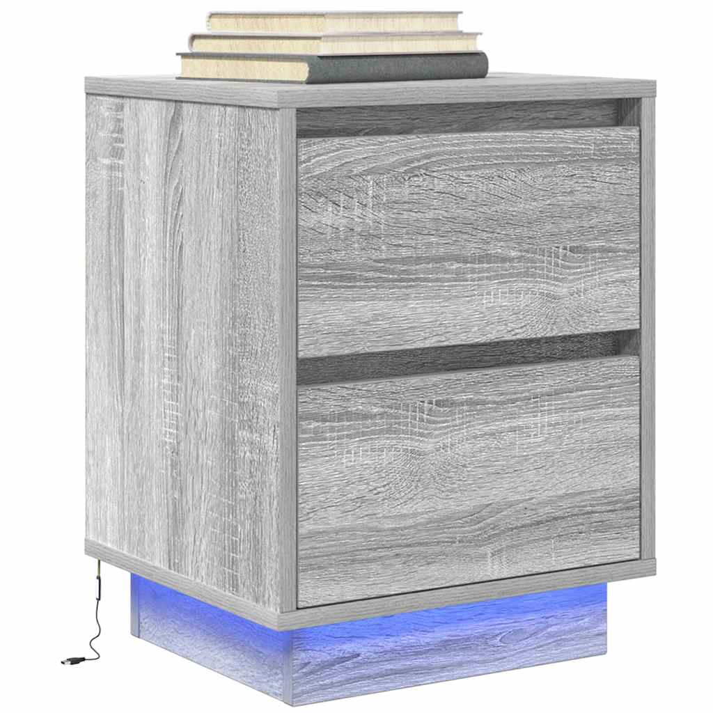 vidaXL yöpöytäkaappi LED-valoilla Harmaa Sonoma 38x34x50 cm