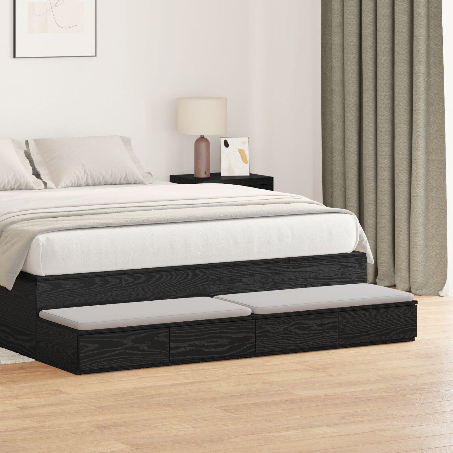 vidaXL Yöpöydät Musta tammi Puu 150 x 36.5 x 16.5 cm Yöpöytä