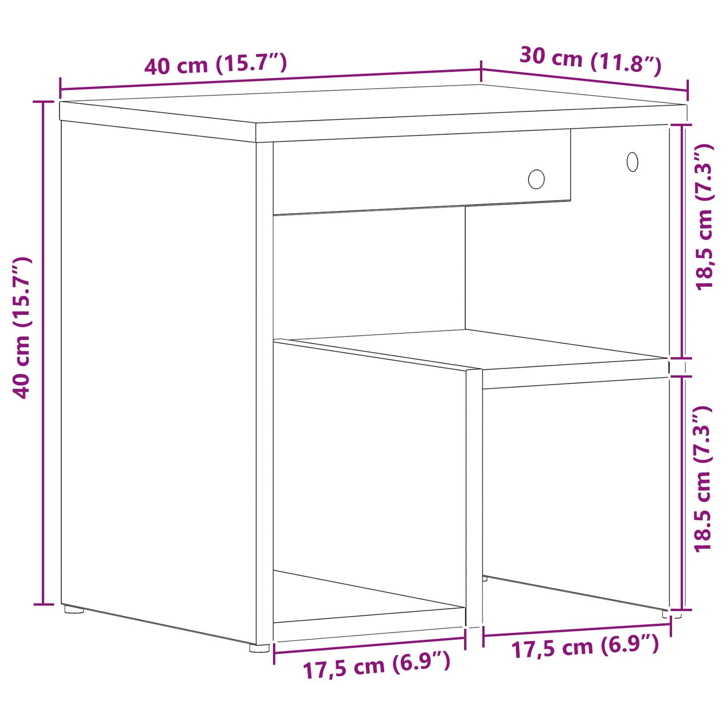 vidaXL Yöpöydät 2 kpl Musta Tammi 40x30x40 cm Teknisestä Puusta
