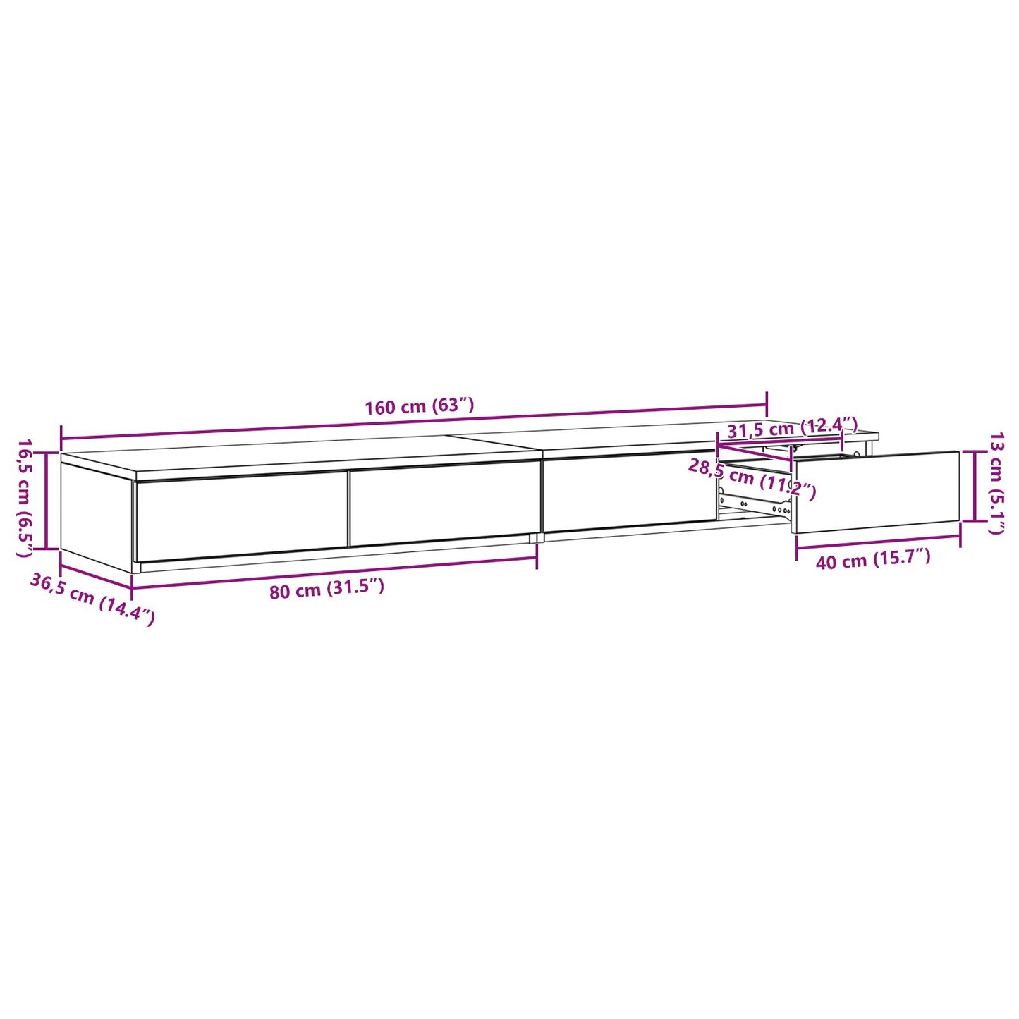 vidaXL Vuode laatikot Sonoma Tammi 160x36,5x16,5 cm Teknisestä puusta