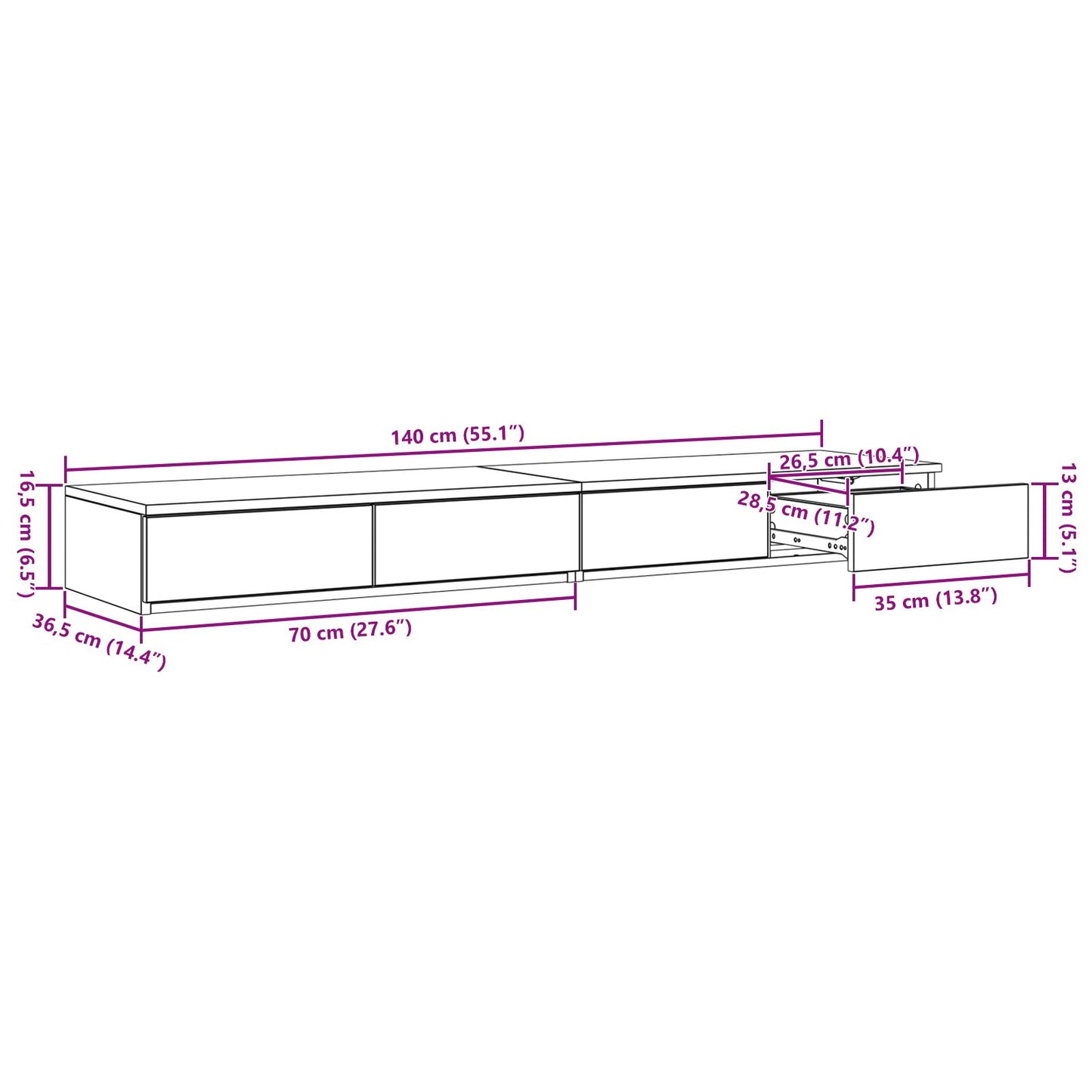 vidaXL Yöpöydät Savutettu Tammi Täysi Tammi 140 x 36.5 x 16.5 cm Kestävä