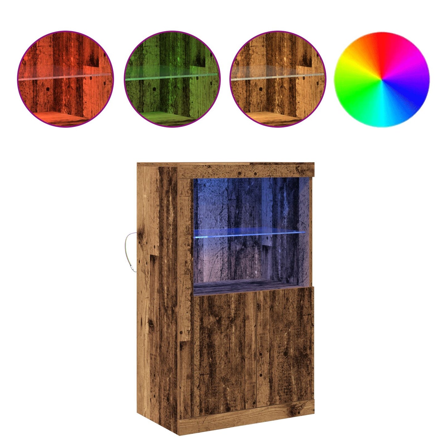 vidaXL Vitriini LED-valoilla Vanha puu 60,5x37x100 cm